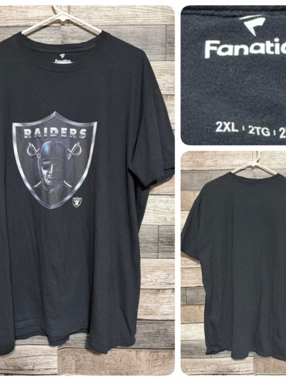 Fanatics Raiders Football T-Shirt Men's 2XL Black NFL Shield Logo Tee